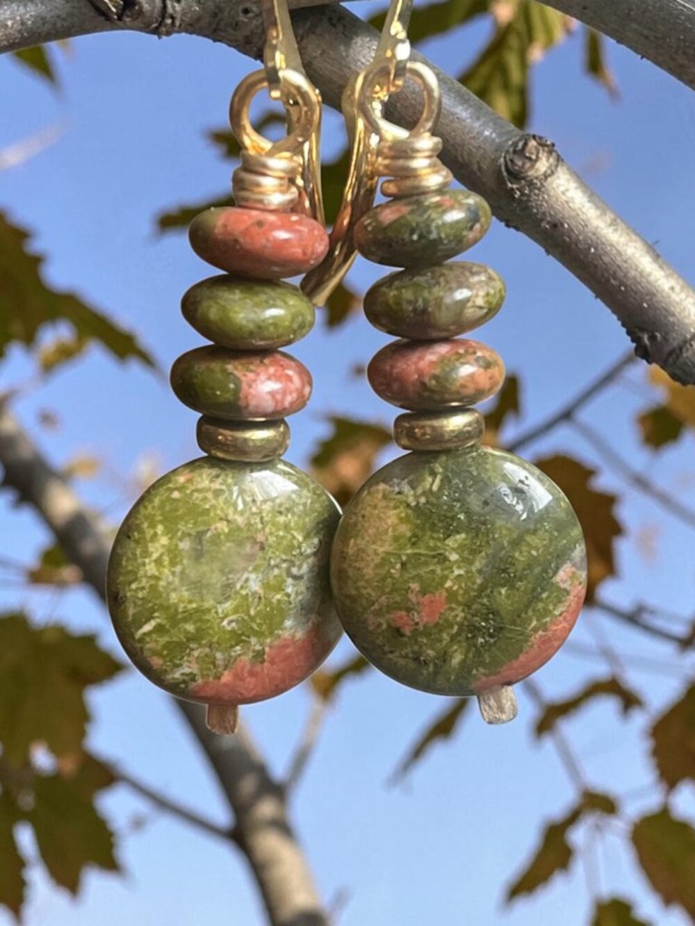 Gemstone Earrings | Unakite | Natural Gemstone | Boho Dangle Earrings
